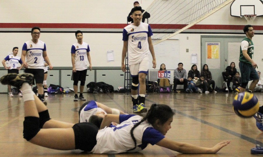 Joy Reyes attempts to keep the ball alive in this bit of action. She was later named most valuable player.(Photo by Moses Billacura/pinoy edmonton news)