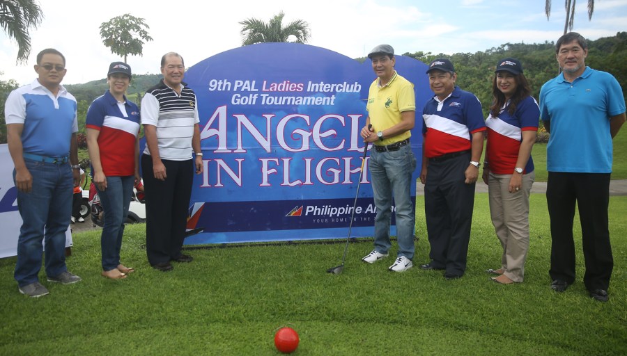 LADIES INTERCLUB. The 9th PAL Ladies Interclub - with this year's them "Angels in Flight - got underway after the ceremonial tee-off, Oct.22, at Alta Vista Golf and Country Club in Cebu City with 25 teams vying for bragging rights in the ladies' edition of the country's longest running amateur team golf competition. Those who officially opened the tournament are, from left, Nimrod Quinones, general manager of Alta Vista Golf; Dina May Flores, Interclub executive committee co-chairperson; Renado Dychangco Jr., chairman of the board of Alta Vista; Cebu City mayor Michael Rama; PAL general manager Jaime J. Bautista; Interclub vice chairperson Ria Domingo and Alta Vista Golf treasurer Ramon Sebastian. (PAL)