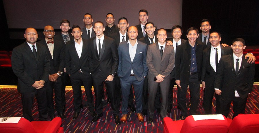 Brgy. Ginebra San Miguel team photo op after movie presentation inside theater.