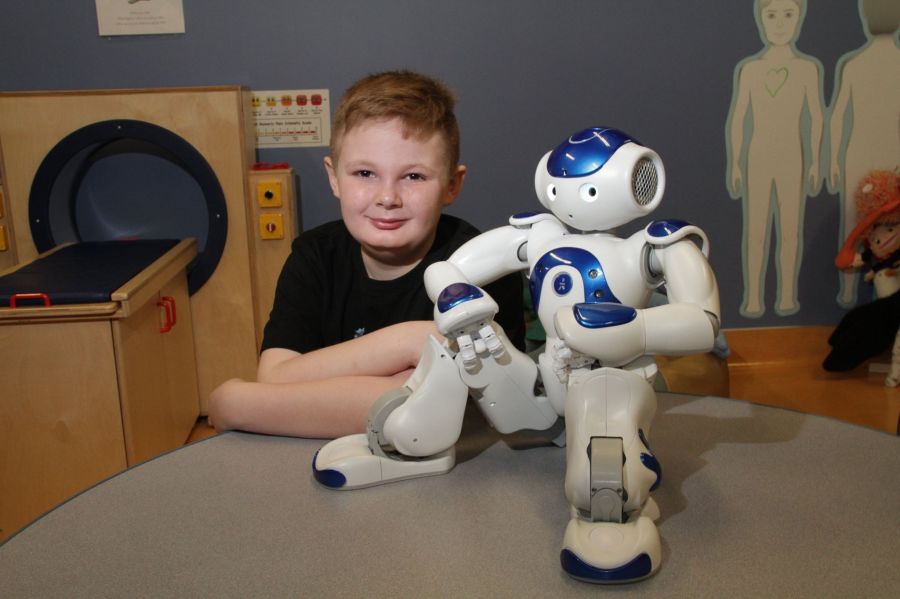 Meet MEDi! He is one of four friendly child-like robots being used to comfort young patients at the Alberta Children's Hospital, funded by community donations to the Alberta Children's Hospital Foundation. Thanks to our generous donors for helping kids like Aidan make his medical procedures a little more fun with MEDi!(Source: https://www.facebook.com/AlbertaChildrensHospitalFoundation/photos/a.10150975864728181.418924.127477938180/10152715819703181/?type=1&theater)