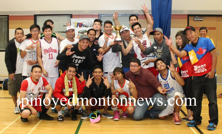 Grande Prairie Filipino Basketball League(GPFBL) team is composed of Noel Barcelos, JP Cruz, Jo Baquinas, Renato de Leon, Dominic Macarine, TR Gomez, Gilbert Awid, Arnel Enriquez, Antonio Nuyda, Reinson Avila, Joshua Manzano, Patrick Corpuz, Jonas de Castro, Jhon Bueno, Mike Fajardo, coach Jimmy Guarin with their supporters.(Photo by Moses Billacura/pinoy edmonton news)